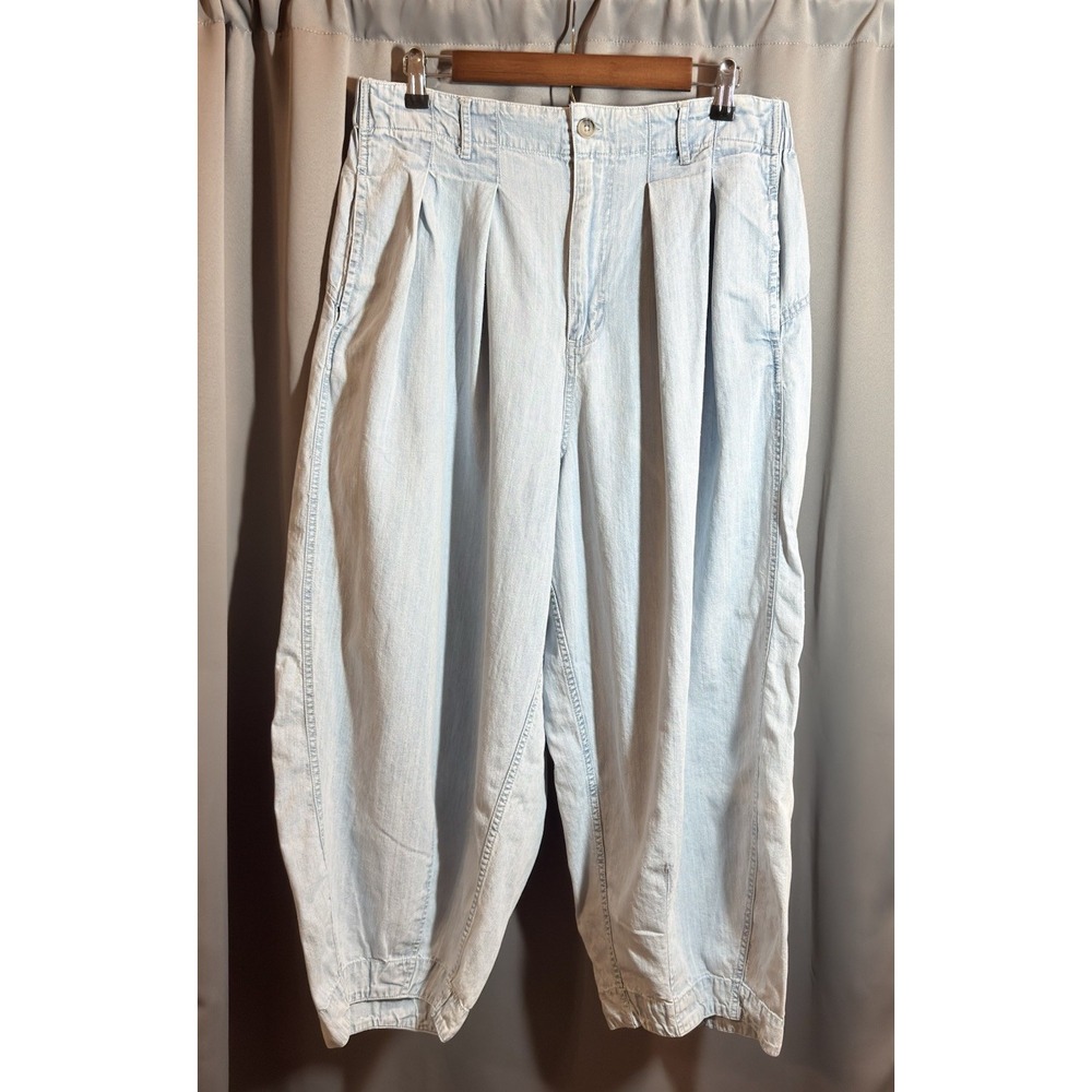 We The Free Ridley Pull On Barrel Crop Jeans Light Wash Boho Women's Sz L
